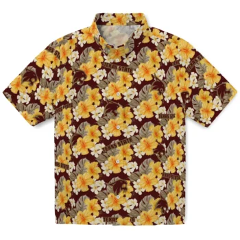 texas state bobcats hibiscus tropics maroon yellow hawaiian shirts best selling