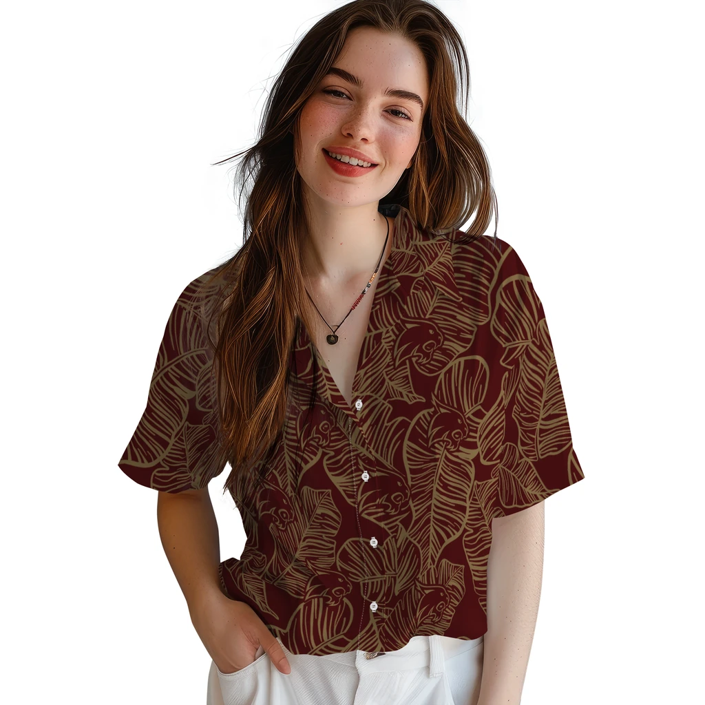 Texas State Bobcats Hawaiian Shirt - Leaf Outline texas state bobcats leaf outline maroon hawaiian shirts latest model