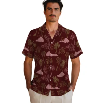 texas state bobcats palm and clouds maroon hawaiian shirts fashion forward