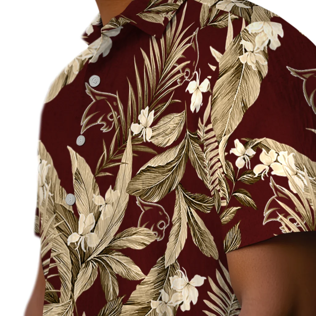 Texas State Bobcats Hawaiian Shirt - Palm Leaves texas state bobcats palm leaves maroon hawaiian shirts trendy
