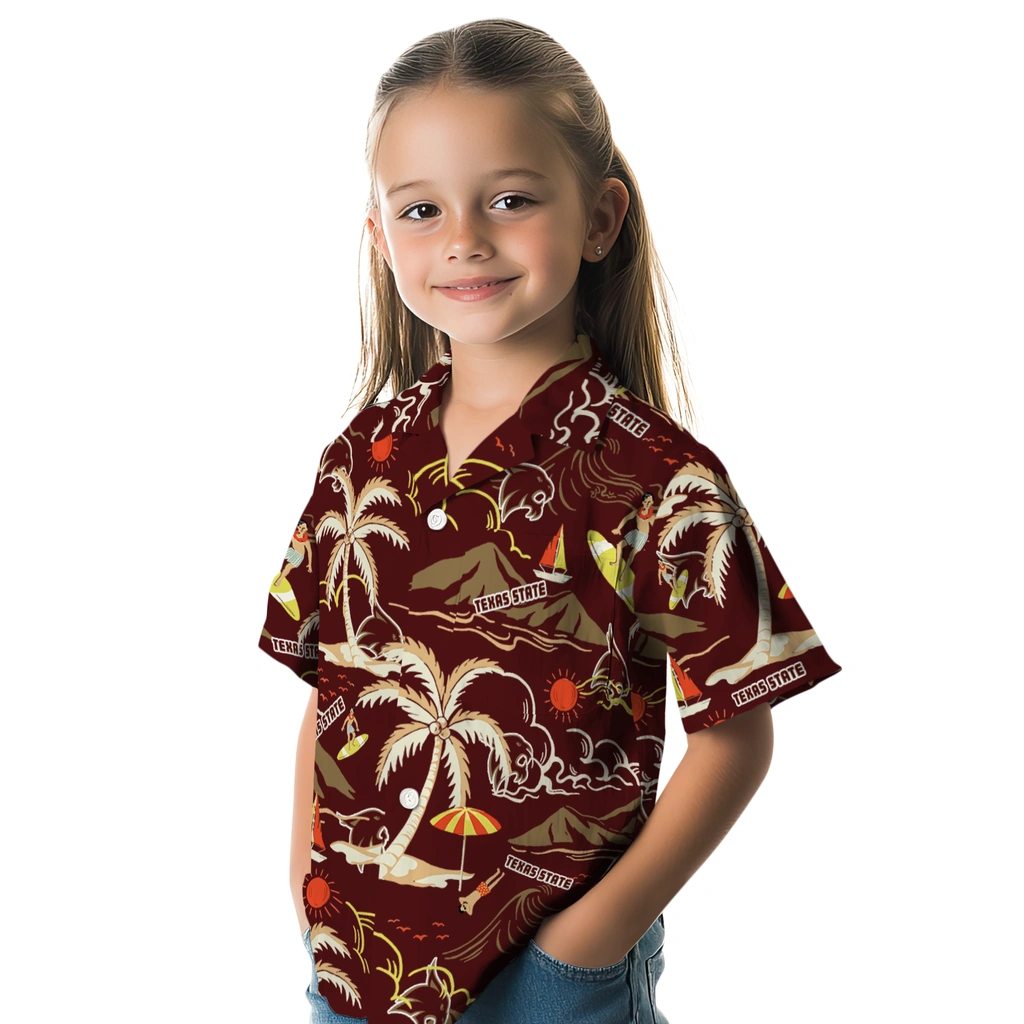 Texas State Bobcats Hawaiian Shirt - Palm Tree Island texas state bobcats palm tree island maroon hawaiian shirts premium grade