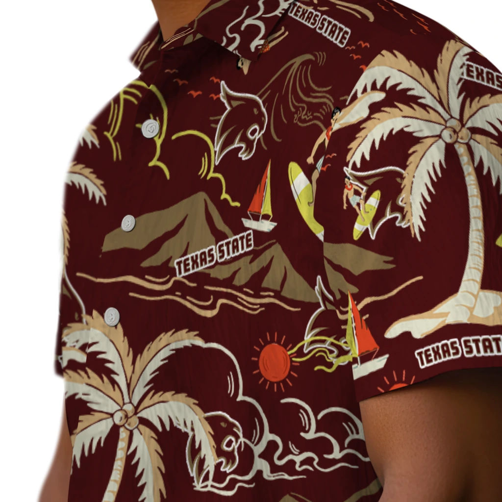 Texas State Bobcats Hawaiian Shirt - Palm Tree Island texas state bobcats palm tree island maroon hawaiian shirts trendy