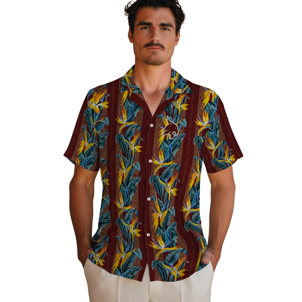 Texas State Bobcats Hawaiian Shirt - Paradise Vines texas state bobcats paradise vines maroon hawaiian shirts fashion forward