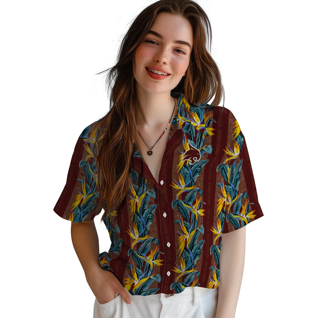 Texas State Bobcats Hawaiian Shirt - Paradise Vines texas state bobcats paradise vines maroon hawaiian shirts latest model