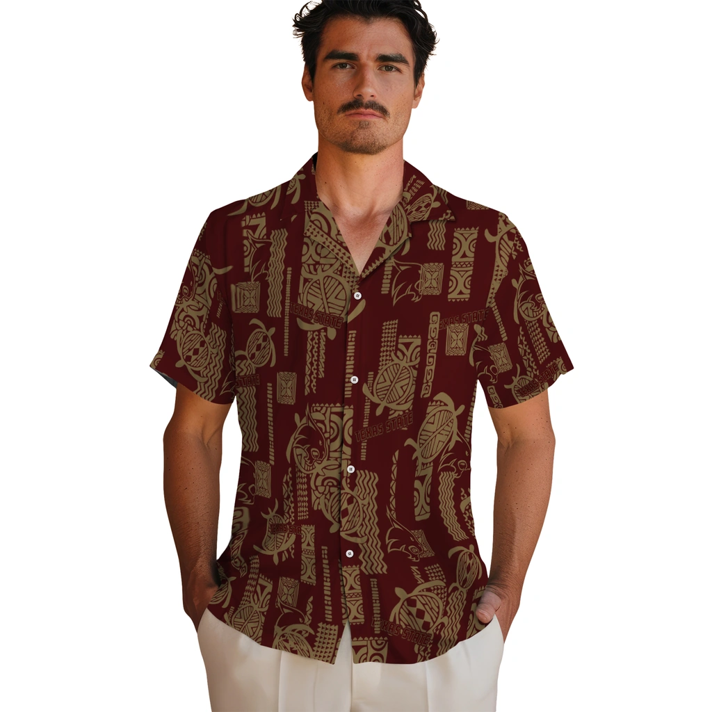 Texas State Bobcats Hawaiian Shirt - Turtle Lines texas state bobcats turtle lines maroon hawaiian shirts fashion forward