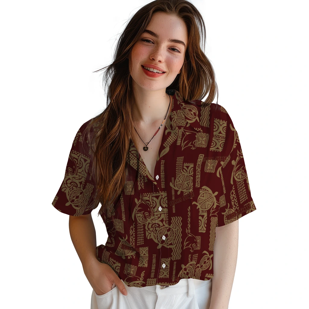 Texas State Bobcats Hawaiian Shirt - Turtle Lines texas state bobcats turtle lines maroon hawaiian shirts latest model