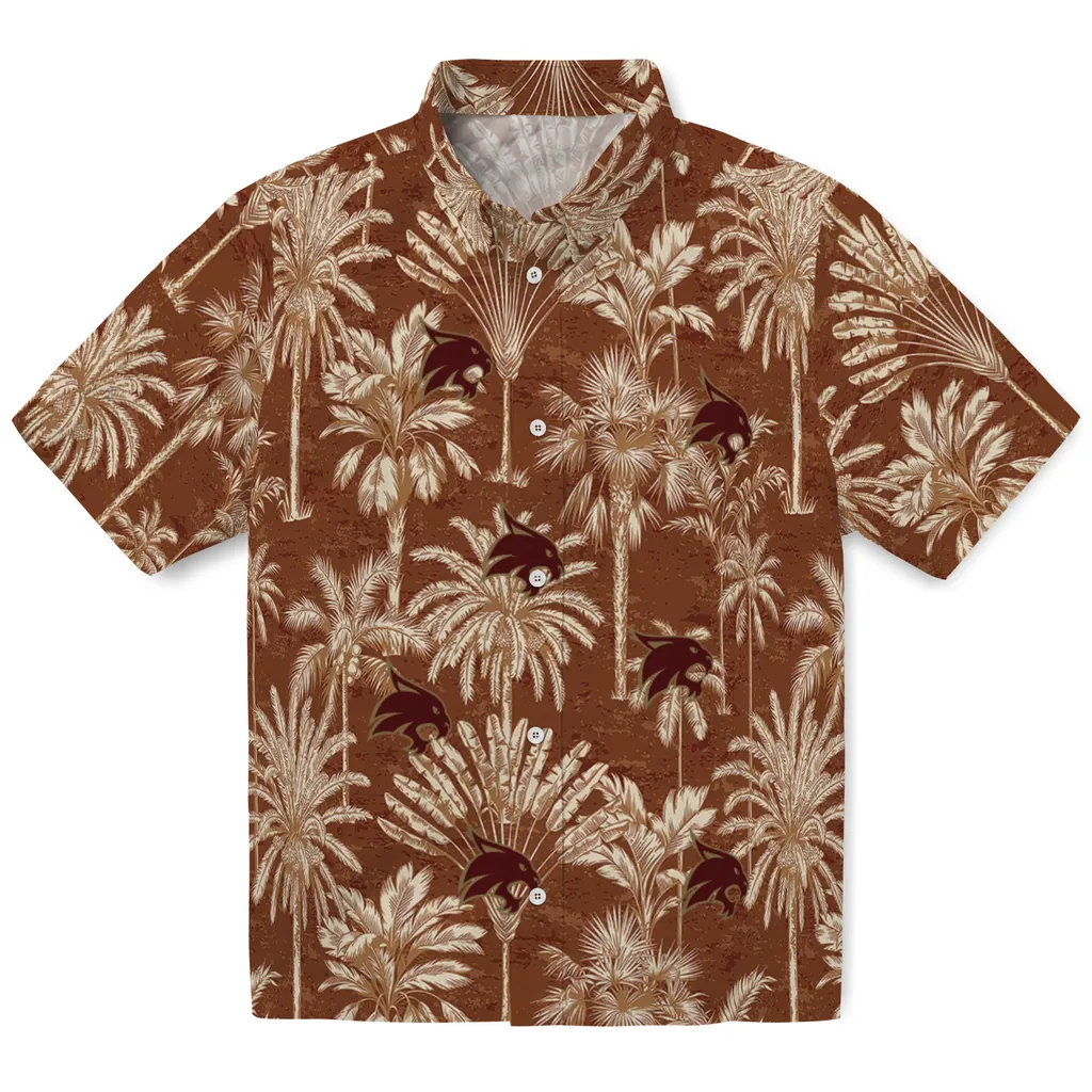 Texas State Bobcats Hawaiian Shirt - Vintage Palm Tree texas state bobcats palm shadows maroon hawaiian shirts best selling
