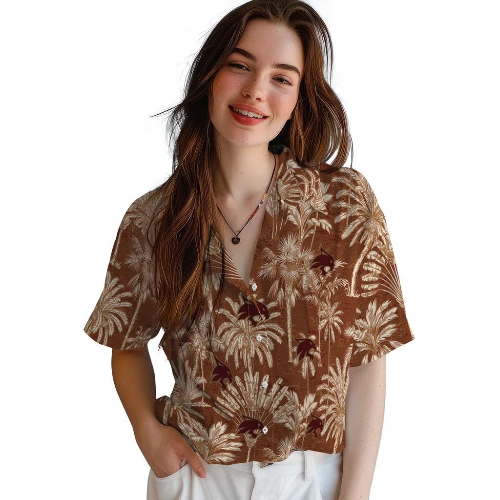 Texas State Bobcats Hawaiian Shirt - Vintage Palm Tree texas state bobcats palm shadows maroon hawaiian shirts latest model