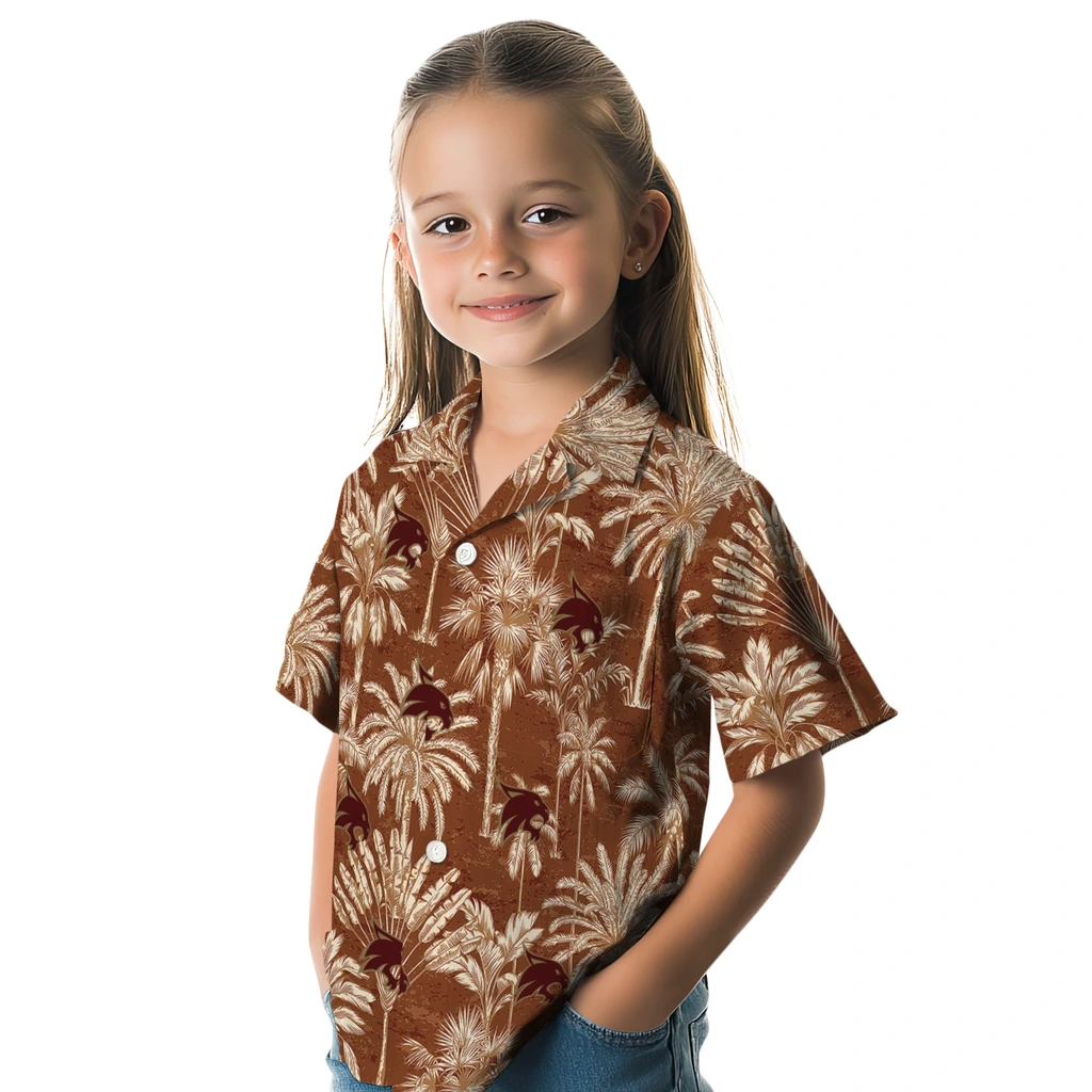 Texas State Bobcats Hawaiian Shirt - Vintage Palm Tree texas state bobcats palm shadows maroon hawaiian shirts premium grade