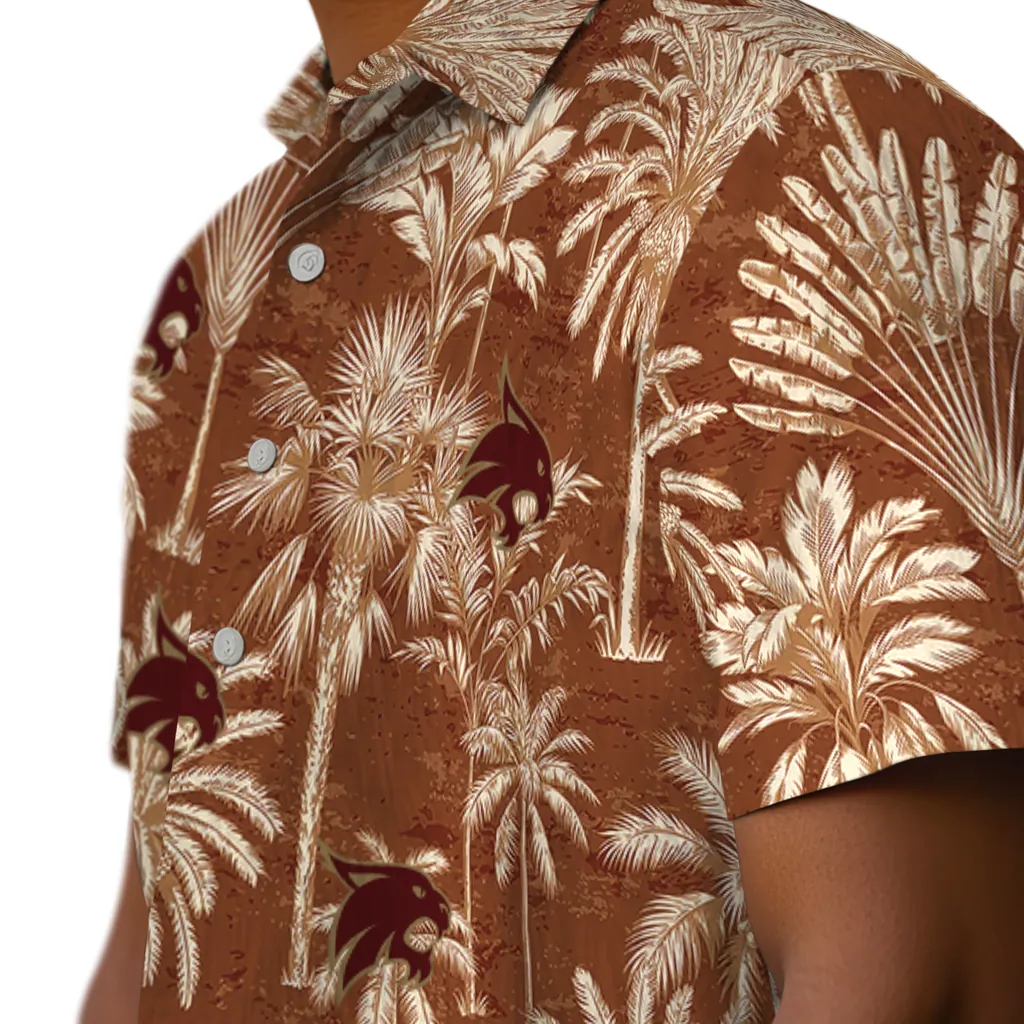 Texas State Bobcats Hawaiian Shirt - Vintage Palm Tree texas state bobcats palm shadows maroon hawaiian shirts trendy