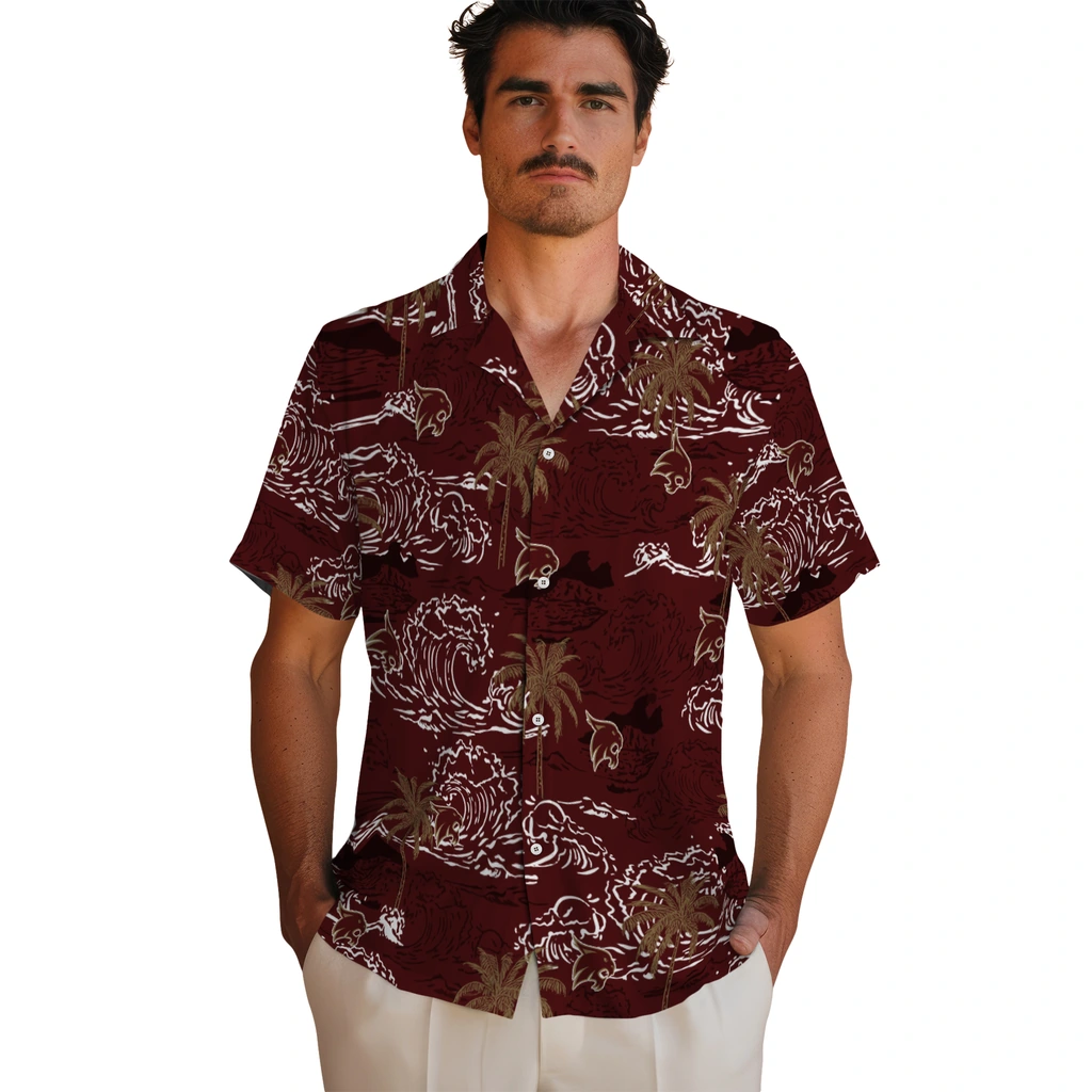 Texas State Bobcats Hawaiian Shirt - Wave Palm texas state bobcats wave palm maroon hawaiian shirts fashion forward