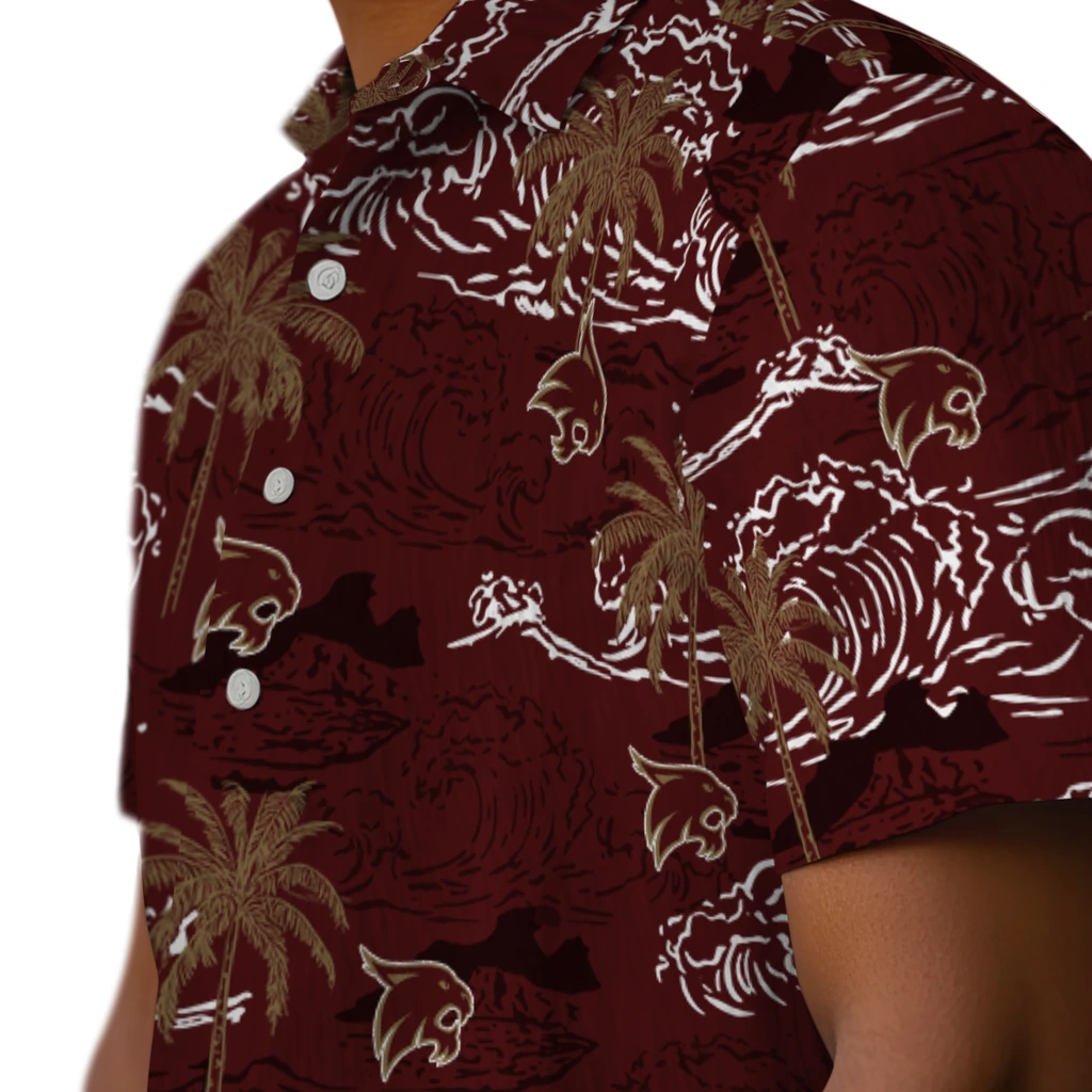 Texas State Bobcats Hawaiian Shirt - Wave Palm texas state bobcats wave palm maroon hawaiian shirts trendy