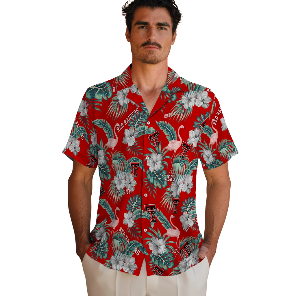 Texas Tech Red Raiders Hawaiian Shirt - Flamingo and Hibiscus texas tech red raiders flamingo palms red hawaiian shirts fashion forward