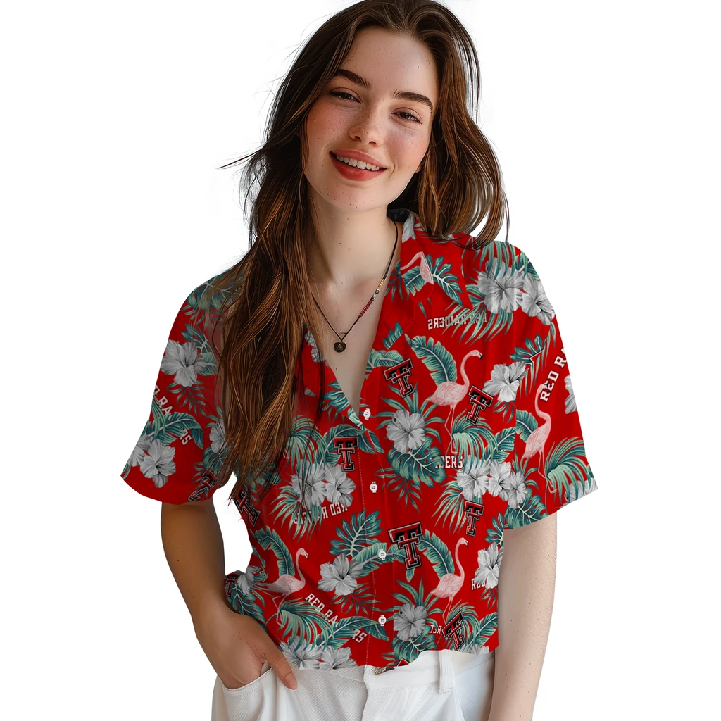 Texas Tech Red Raiders Hawaiian Shirt - Flamingo and Hibiscus texas tech red raiders flamingo palms red hawaiian shirts latest model