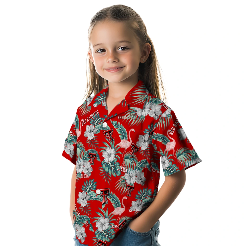 Texas Tech Red Raiders Hawaiian Shirt - Flamingo and Hibiscus texas tech red raiders flamingo palms red hawaiian shirts premium grade