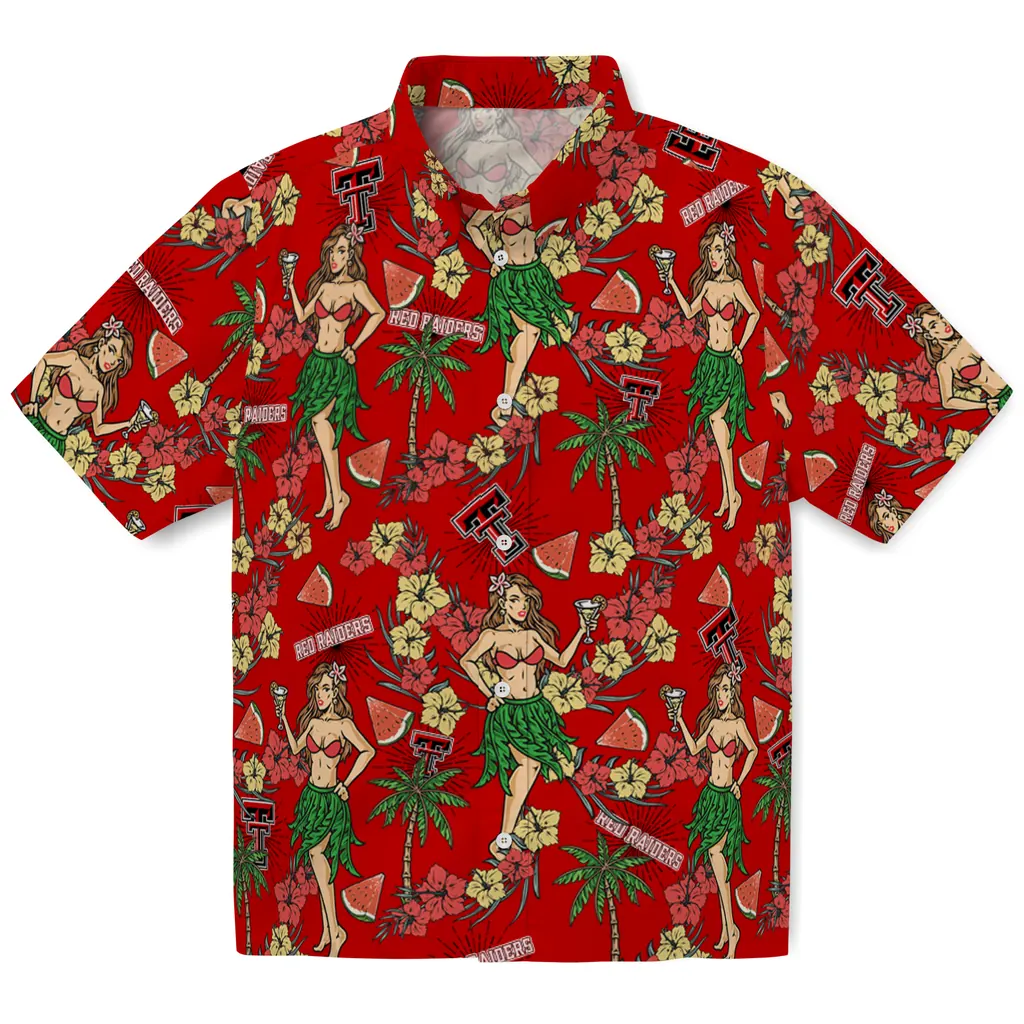 Texas Tech Red Raiders Hawaiian Shirt - Hawaiian Girls Design texas tech red raiders hawaiian girls design red hawaiian shirts best selling
