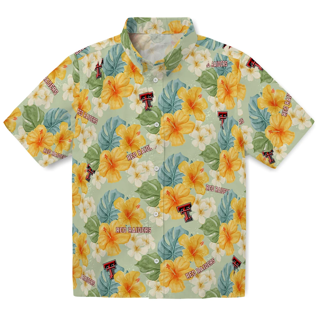 Texas Tech Red Raiders Hawaiian Shirt - Hibiscus Mood texas tech red raiders hibiscus mood pale lime yellow hawaiian shirts best selling