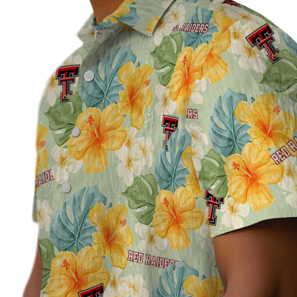 Texas Tech Red Raiders Hawaiian Shirt - Hibiscus Mood texas tech red raiders hibiscus mood pale lime yellow hawaiian shirts trendy