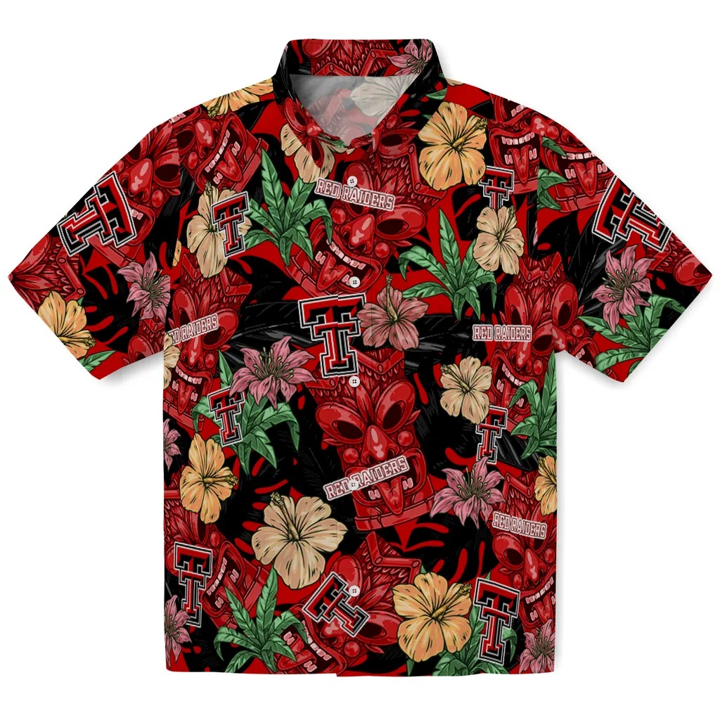 Texas Tech Red Raiders Hawaiian Shirt - Hibiscus Tiki Jungle texas tech red raiders tiki jungle red hawaiian shirts best selling