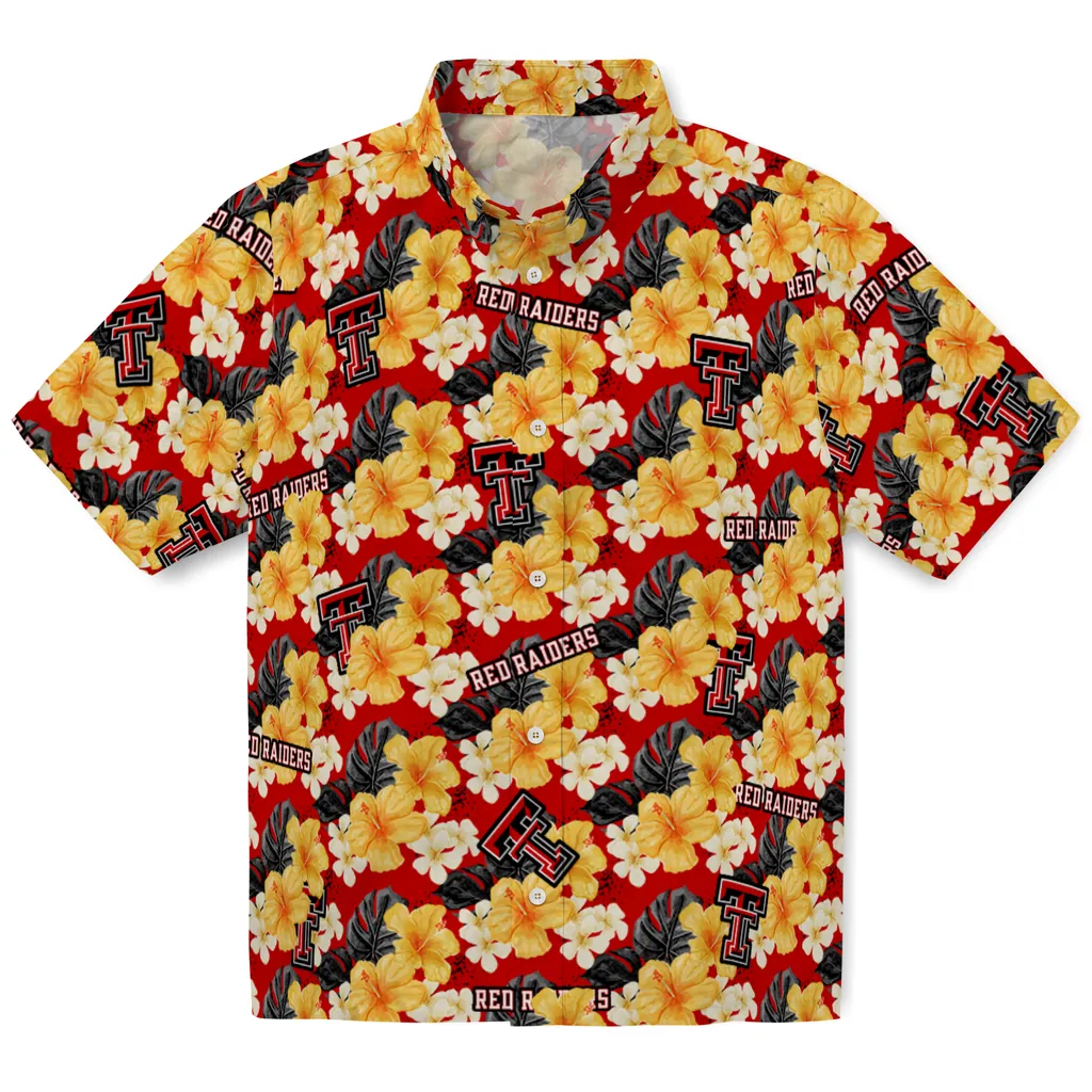 Texas Tech Red Raiders Hawaiian Shirt - Hibiscus Tropics texas tech red raiders hibiscus tropics red yellow hawaiian shirts best selling