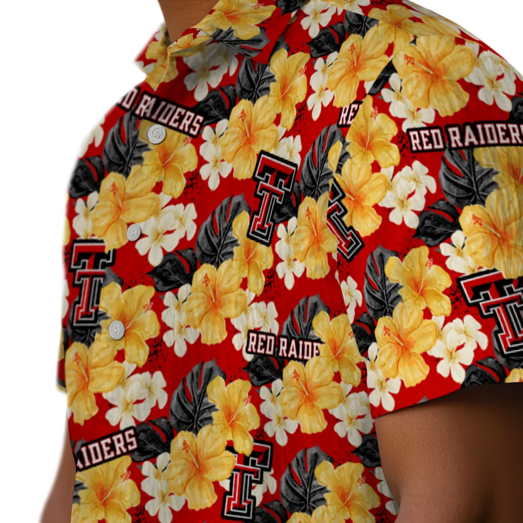 Texas Tech Red Raiders Hawaiian Shirt - Hibiscus Tropics texas tech red raiders hibiscus tropics red yellow hawaiian shirts trendy