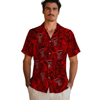 texas tech red raiders leaf outline red hawaiian shirts fashion forward