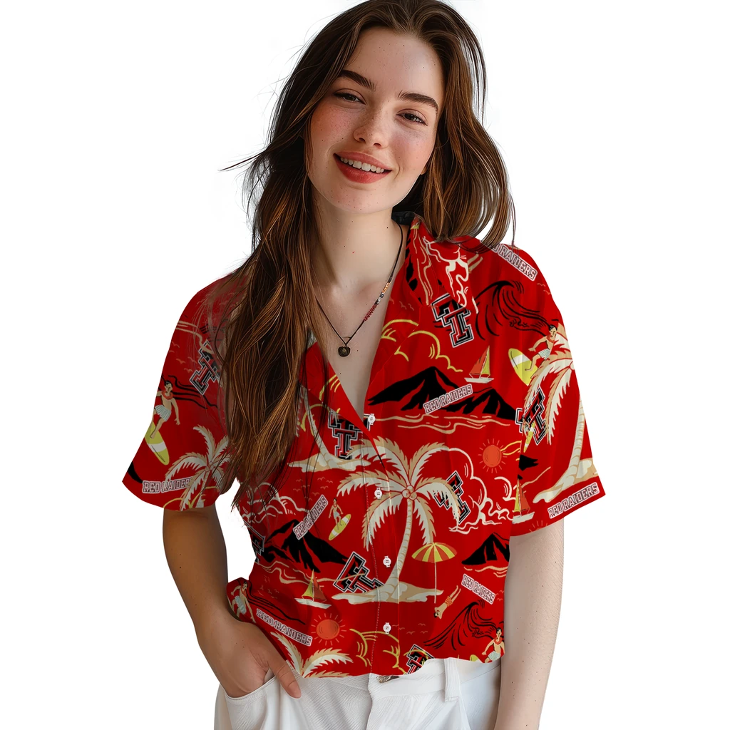 Texas Tech Red Raiders Hawaiian Shirt - Palm Tree Island texas tech red raiders palm tree island red hawaiian shirts latest model