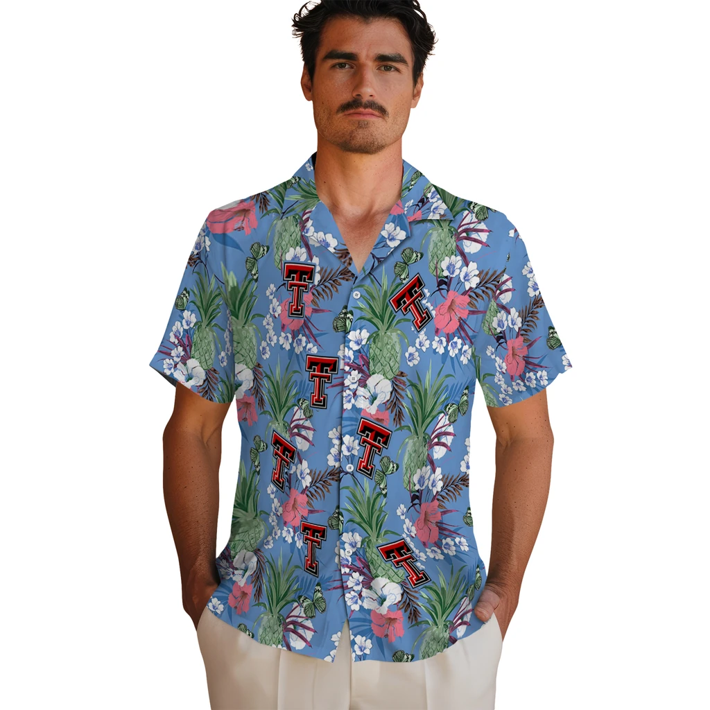 Texas Tech Red Raiders Hawaiian Shirt - Pineapple Bouquet texas tech red raiders pineapple bouquet best sky blue hawaiian shirts fashion forward