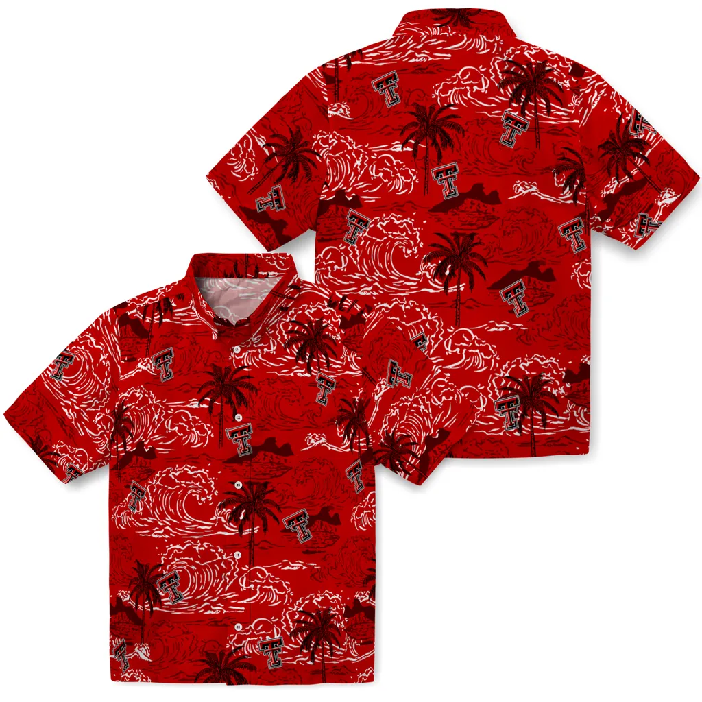 Texas Tech Red Raiders Hawaiian Shirt - Wave Palm texas tech red raiders wave palm red hawaiian shirts high quality
