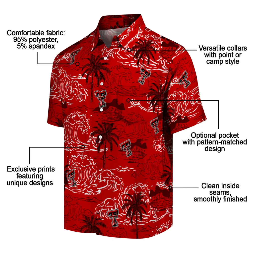 Texas Tech Red Raiders Hawaiian Shirt - Wave Palm texas tech red raiders wave palm red hawaiian shirts new arrival