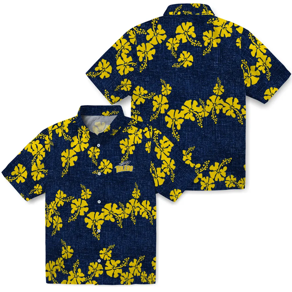 Toledo Rockets Hawaiian Shirt - 50th State Flower toledo rockets hibiscus petals blue hawaiian shirts high quality