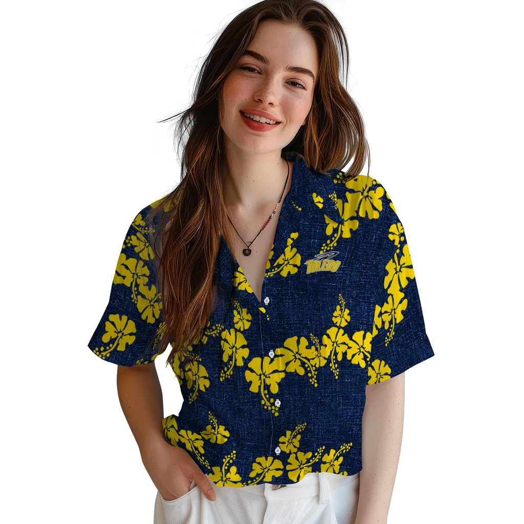 Toledo Rockets Hawaiian Shirt - 50th State Flower toledo rockets hibiscus petals blue hawaiian shirts latest model