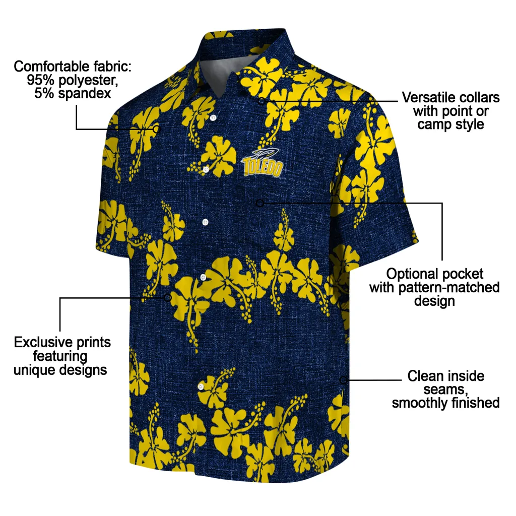 Toledo Rockets Hawaiian Shirt - 50th State Flower toledo rockets hibiscus petals blue hawaiian shirts new arrival