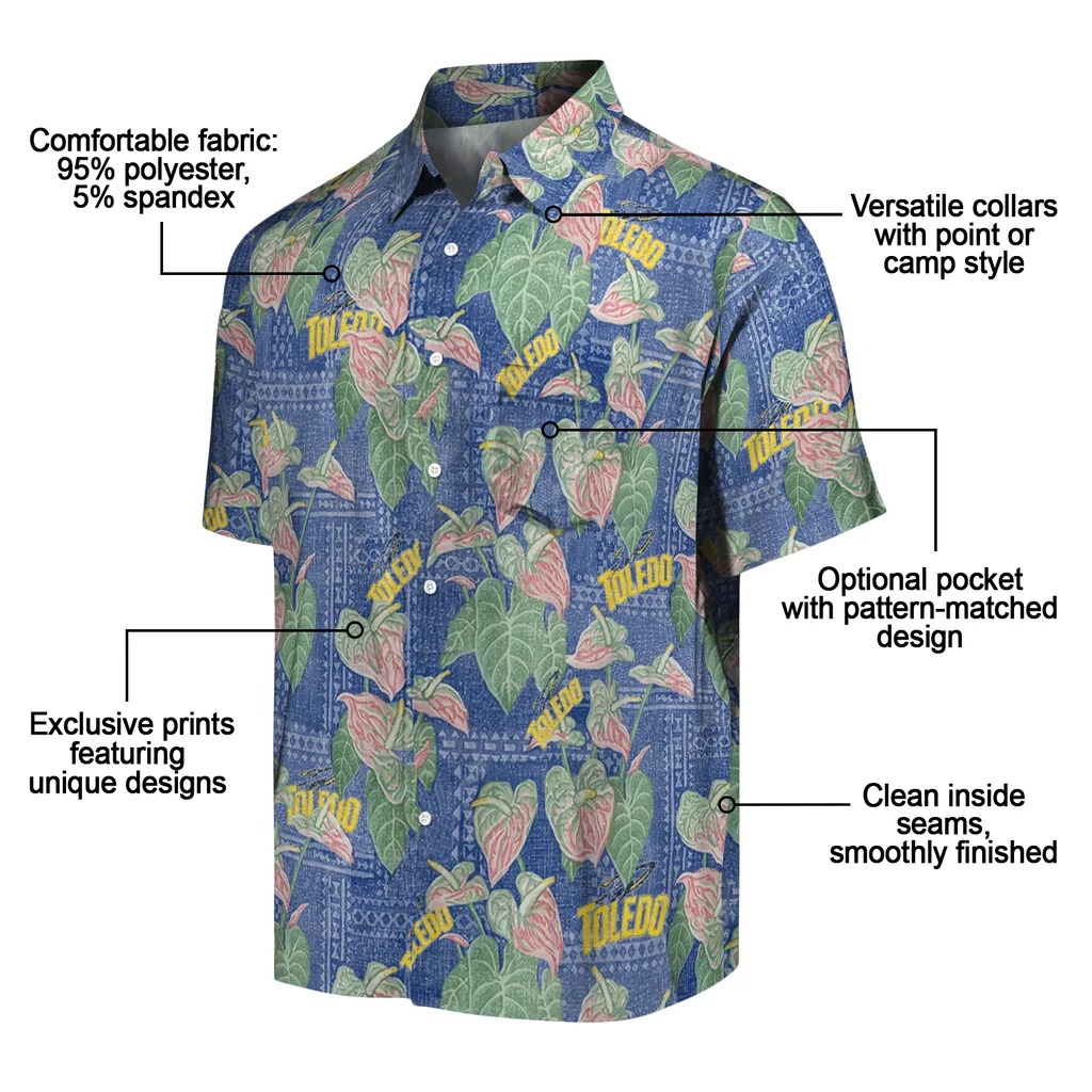Toledo Rockets Hawaiian Shirt - Anthurium Overlay toledo rockets anthurium overlay blue hawaiian shirts new arrival