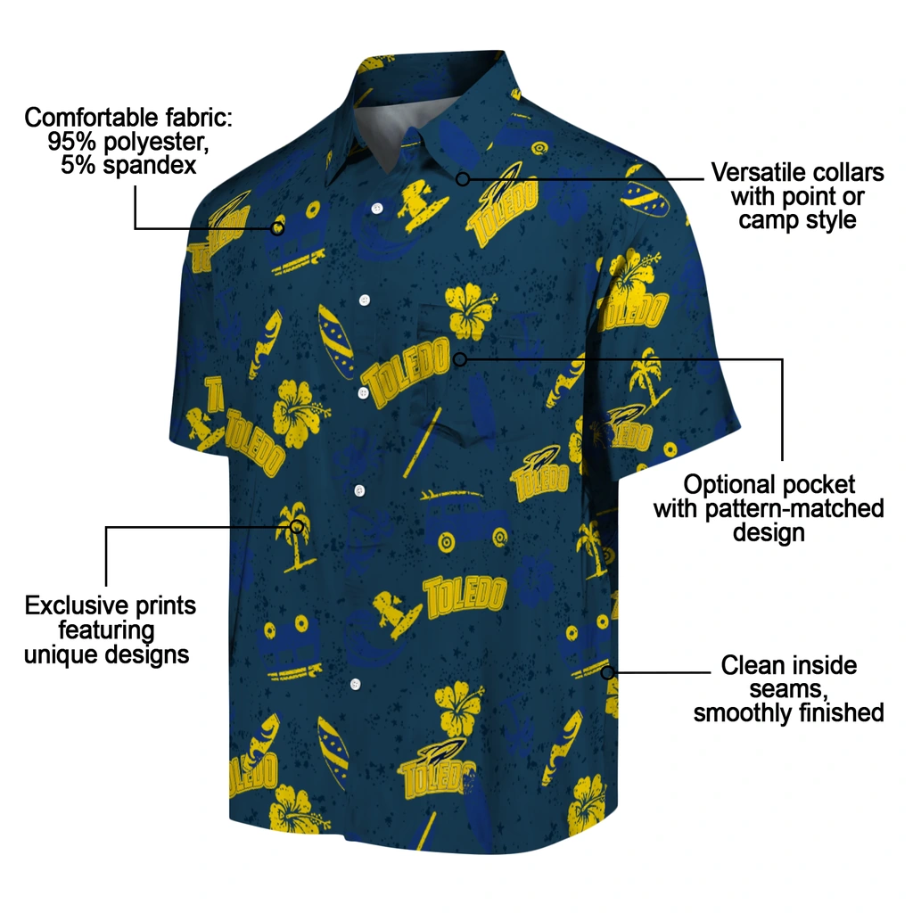Toledo Rockets Hawaiian Shirt - Beach Vibe toledo rockets beach vibe navy hawaiian shirts new arrival