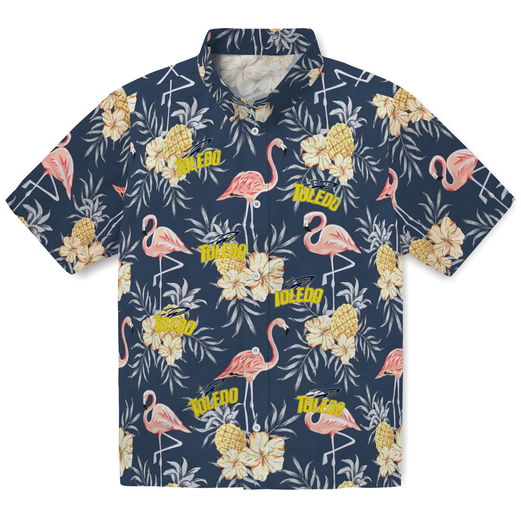 Toledo Rockets Hawaiian Shirt - Flamingo Hibiscus toledo rockets flamingo hibiscus navy hawaiian shirts best selling