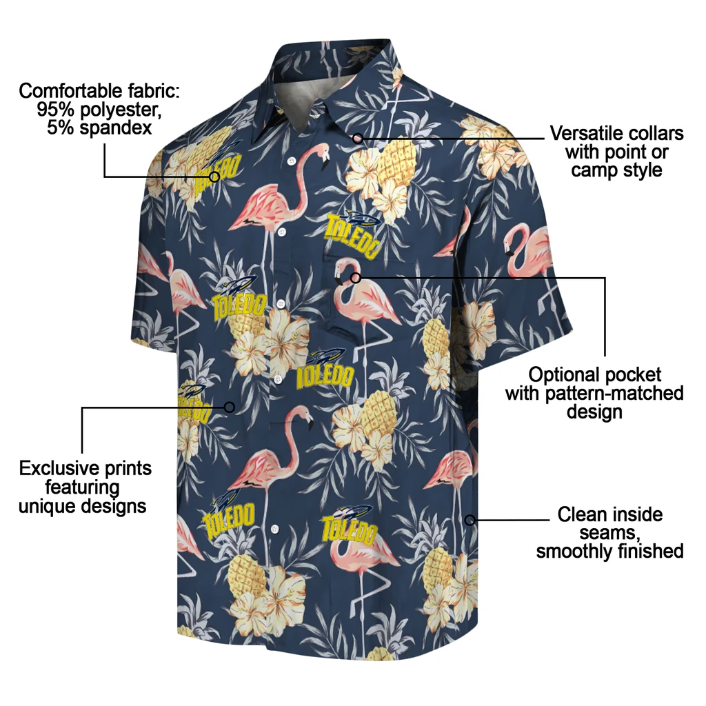 Toledo Rockets Hawaiian Shirt - Flamingo Hibiscus toledo rockets flamingo hibiscus navy hawaiian shirts new arrival