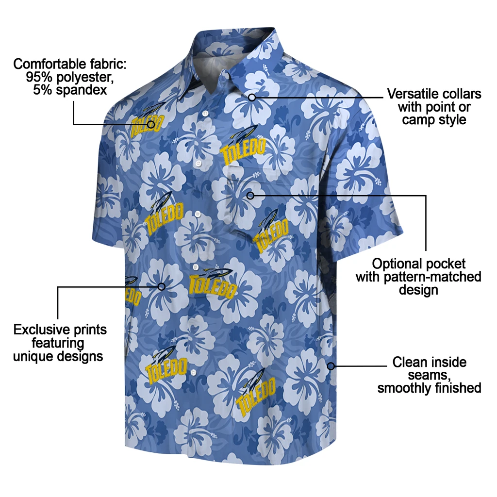 Toledo Rockets Hawaiian Shirt - Hibiscus Cluster toledo rockets hibiscus cluster blue hawaiian shirts new arrival