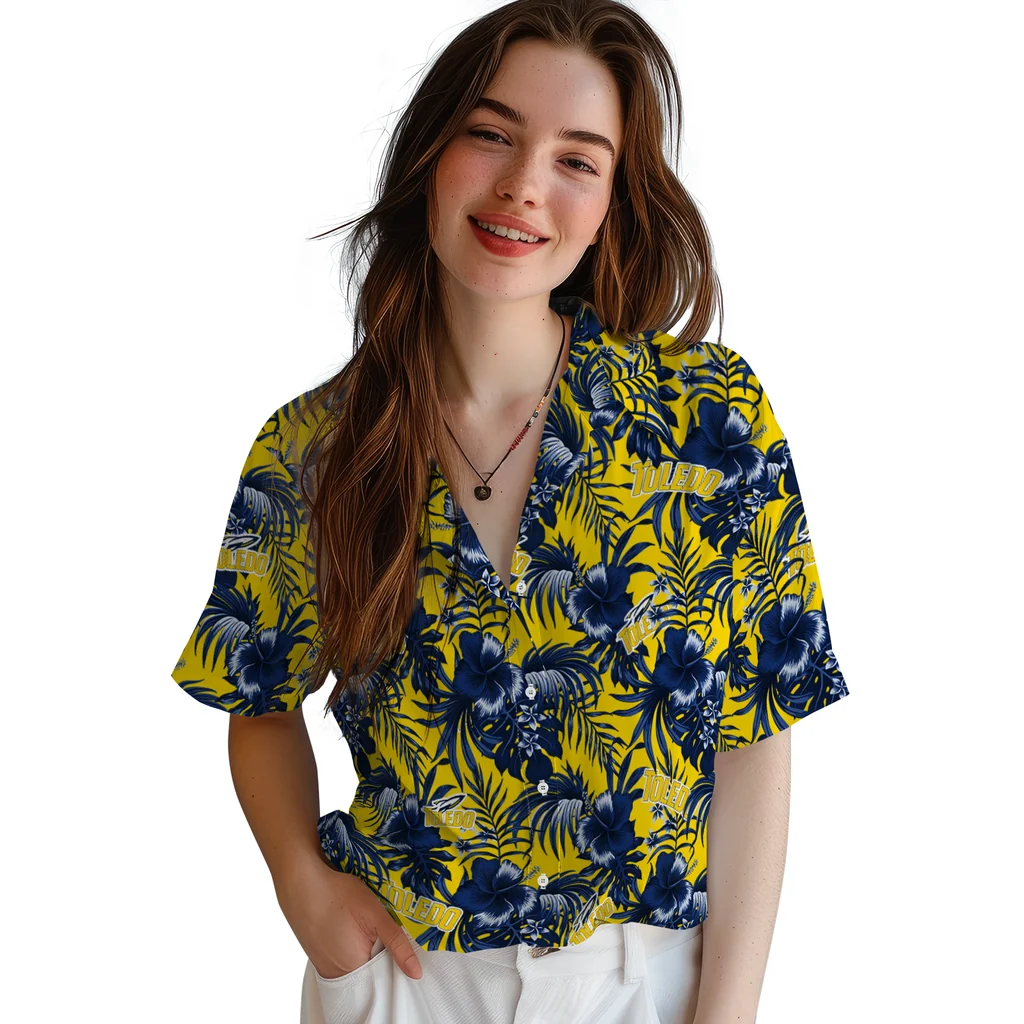 Toledo Rockets Hawaiian Shirt - Hibiscus Exotic toledo rockets hibiscus exotic blue hawaiian shirts latest model