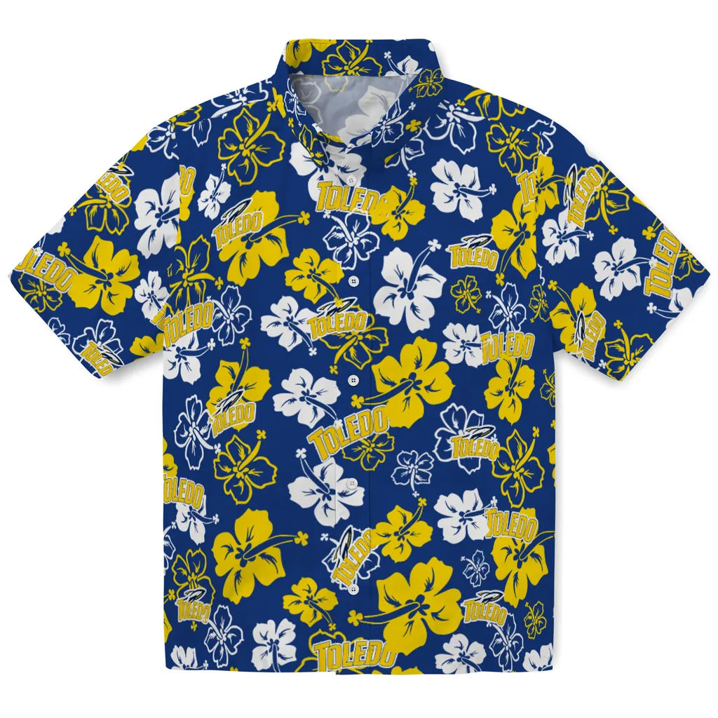 Toledo Rockets Hawaiian Shirt - Hibiscus Flower Design toledo rockets hibiscus bloom blue hawaiian shirts best selling