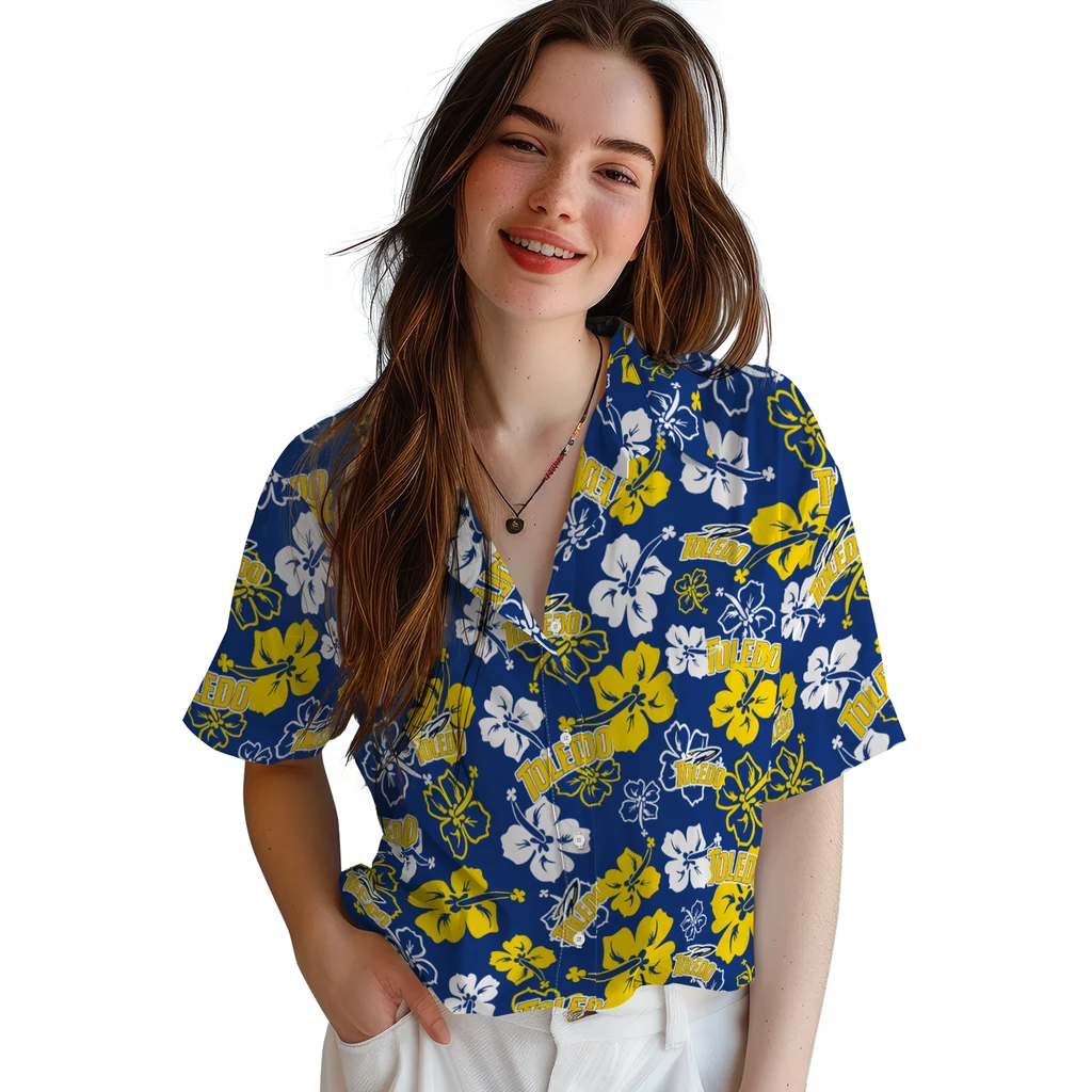 Toledo Rockets Hawaiian Shirt - Hibiscus Flower Design toledo rockets hibiscus bloom blue hawaiian shirts latest model
