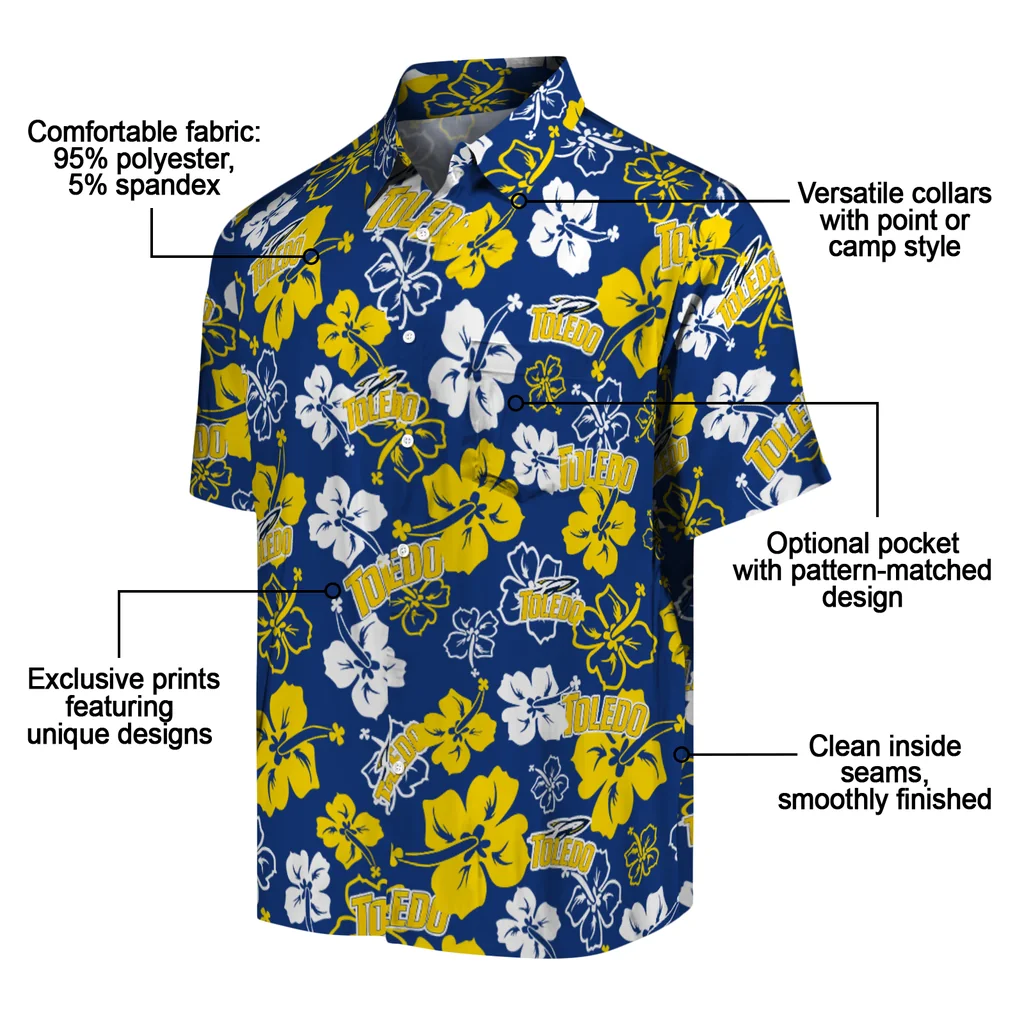 Toledo Rockets Hawaiian Shirt - Hibiscus Flower Design toledo rockets hibiscus bloom blue hawaiian shirts new arrival