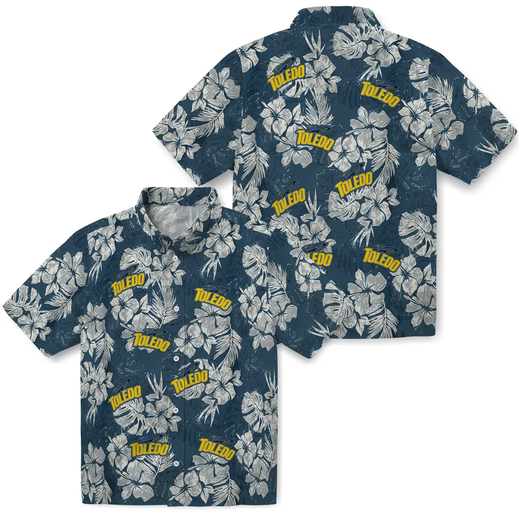Toledo Rockets Hawaiian Shirt - Hibiscus Flowers toledo rockets hibiscus flowers navy blue hawaiian shirts high quality