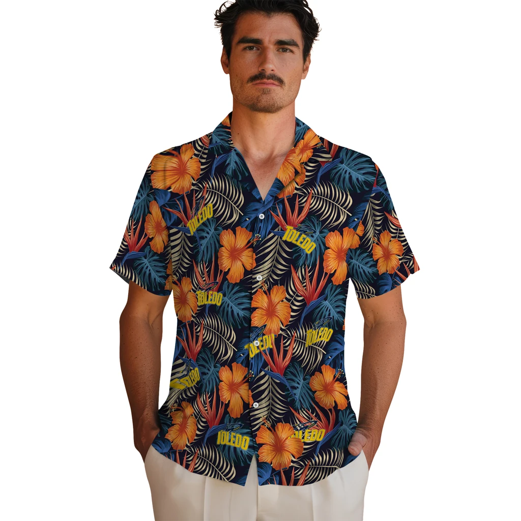 Toledo Rockets Hawaiian Shirt - Hibiscus Foliage toledo rockets hibiscus foliage hawaiian shirts fashion forward