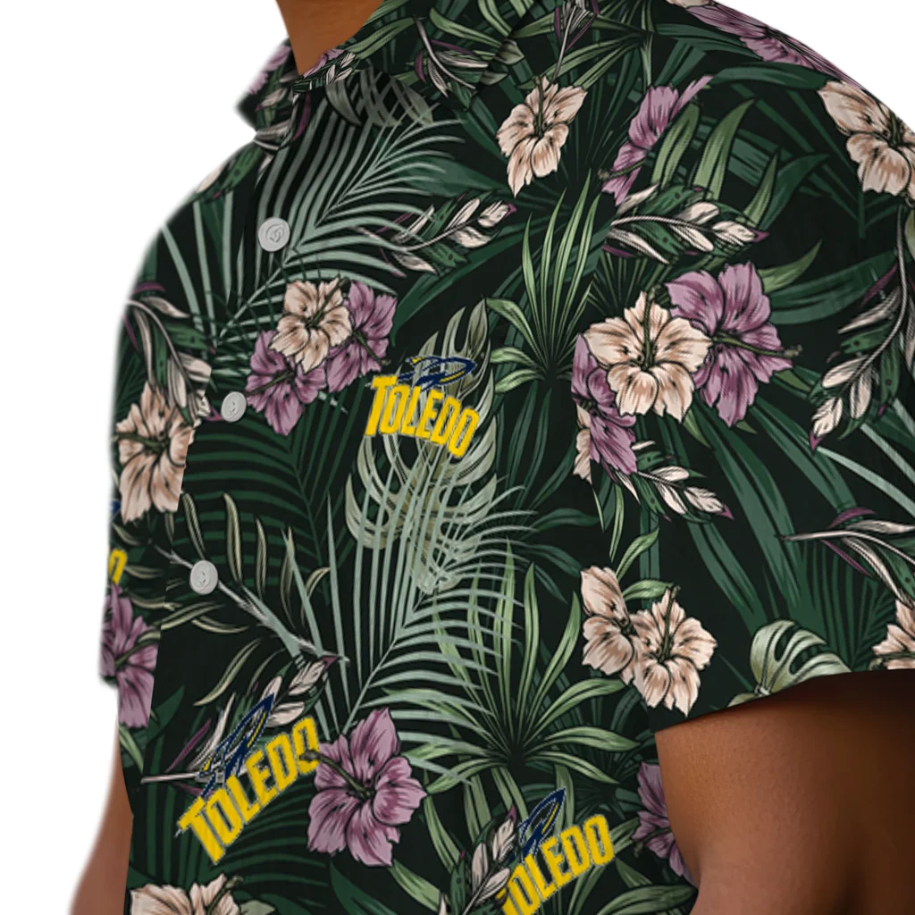 Toledo Rockets Hawaiian Shirt - Hibiscus Leaves Pattern toledo rockets hibiscus leaves pattern green hawaiian shirts trendy