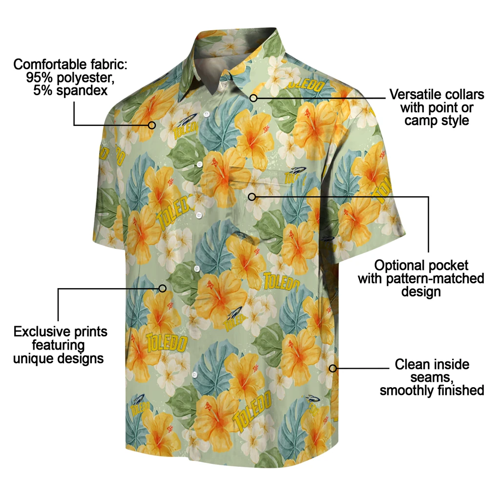 Toledo Rockets Hawaiian Shirt - Hibiscus Mood toledo rockets hibiscus mood pale lime yellow hawaiian shirts new arrival