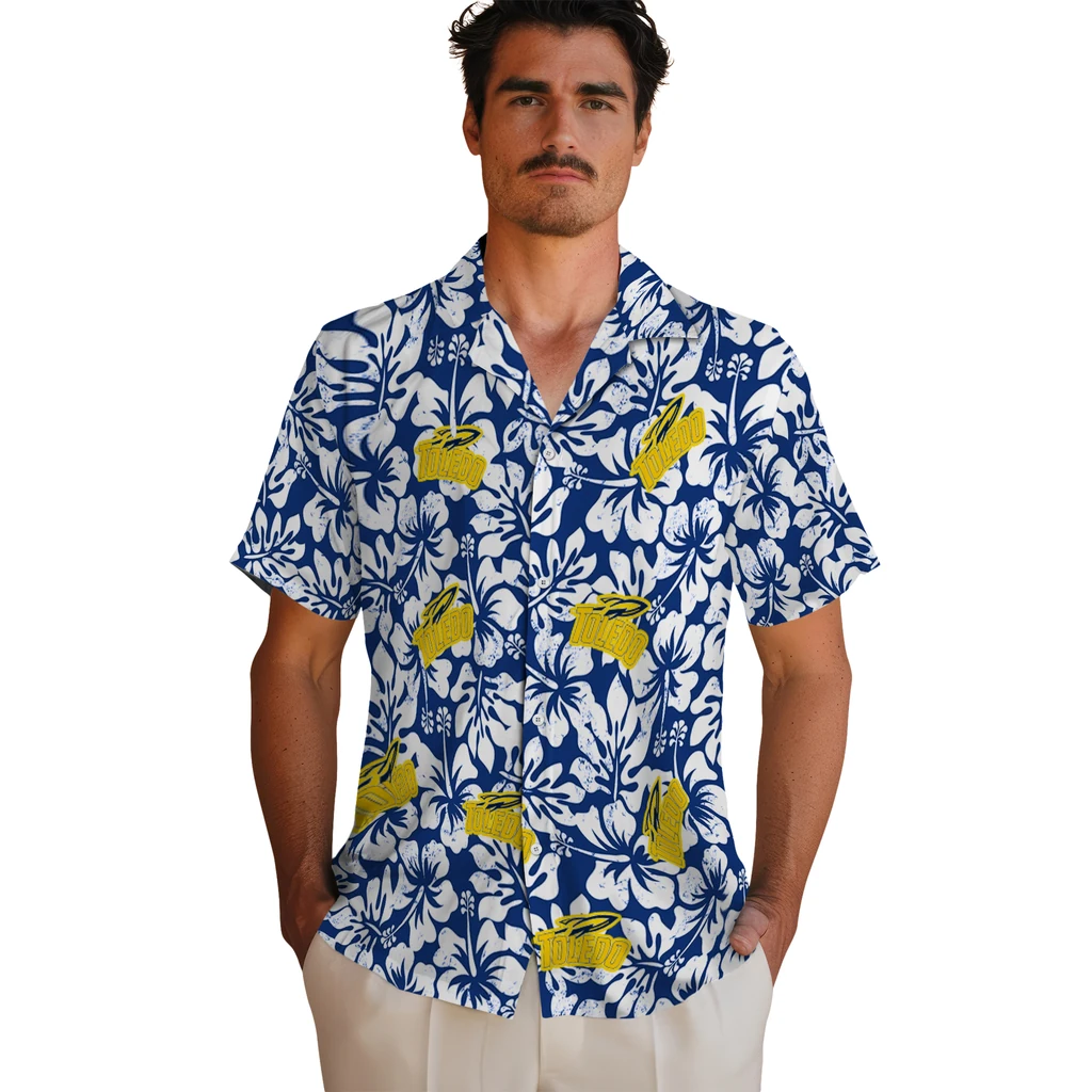Toledo Rockets Hawaiian Shirt - Hibiscus Motif toledo rockets hibiscus motif blue white hawaiian shirts fashion forward