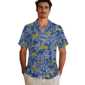 toledo rockets hibiscus oasis blue hawaiian shirts fashion forward