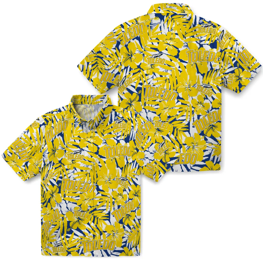 Toledo Rockets Hawaiian Shirt - Hibiscus Overlay toledo rockets hibiscus overlay hawaiian shirts high quality