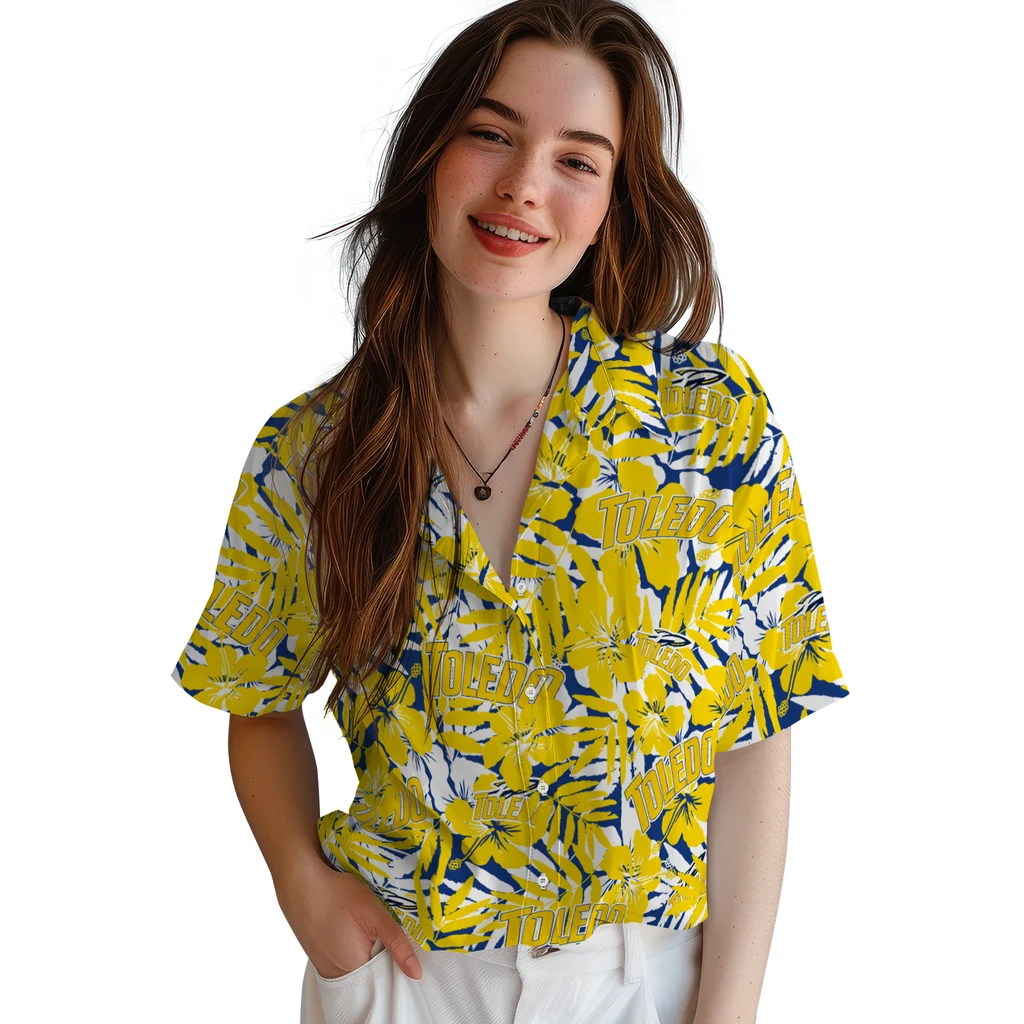 Toledo Rockets Hawaiian Shirt - Hibiscus Overlay toledo rockets hibiscus overlay hawaiian shirts latest model